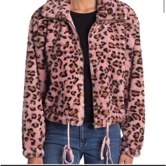 Victoria’s Secret PINK Know One Cares Pink Leopard Faux Fur Cropped Jacket XS - Picture 1 of 15